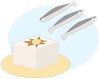 イラスト：豆腐とイワシ